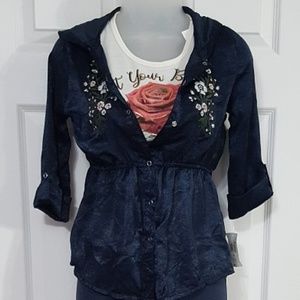 Knitworks Girls Med 3 PC Navy Outfit NWT